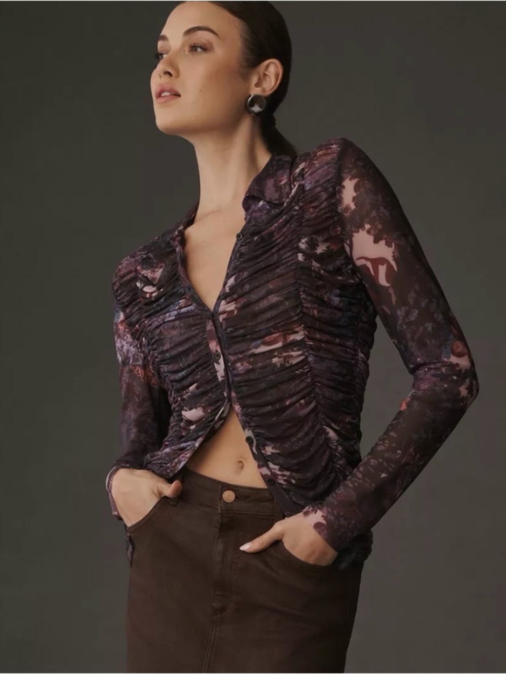 Anthropologie Pilcro Collared Mesh Buttondown Shirt